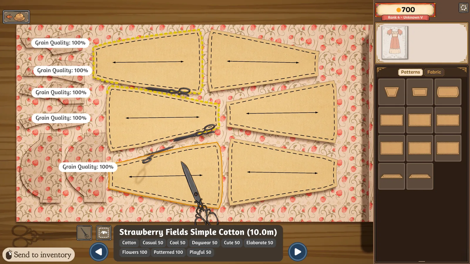 Cutting floral printed cotton with every grain quality reading at 100%